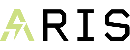 Aris wordmark, lime icon and black text